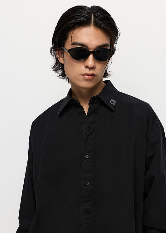 BLACK WASHED LONG-SLEEVE SHIRT