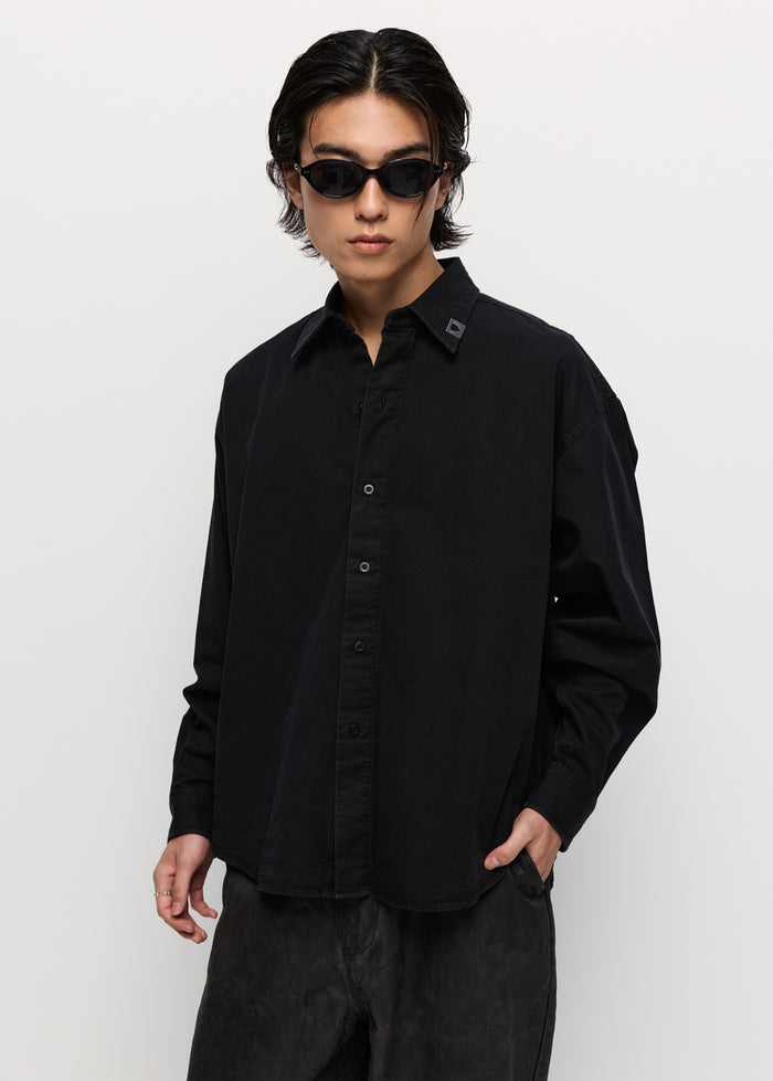 BLACK WASHED LONG-SLEEVE SHIRT