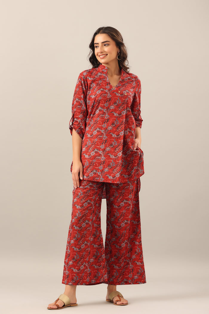 Bloom Big on Maroon Lounge Cotton Co-ord Set