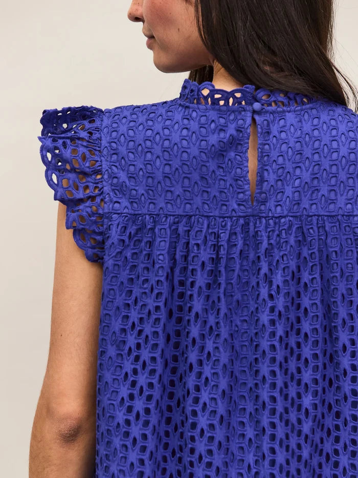 Blue Broderie Mini Dress Cotton Cobalt