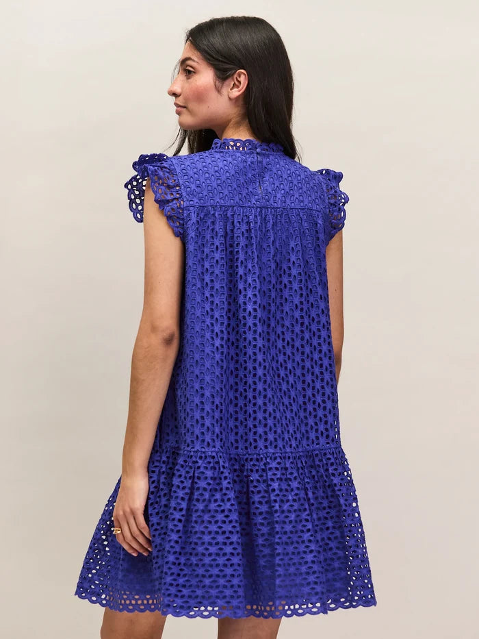Blue Broderie Mini Dress Cotton Cobalt