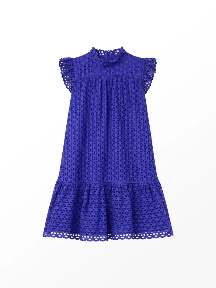 Blue Broderie Mini Dress Cotton Cobalt