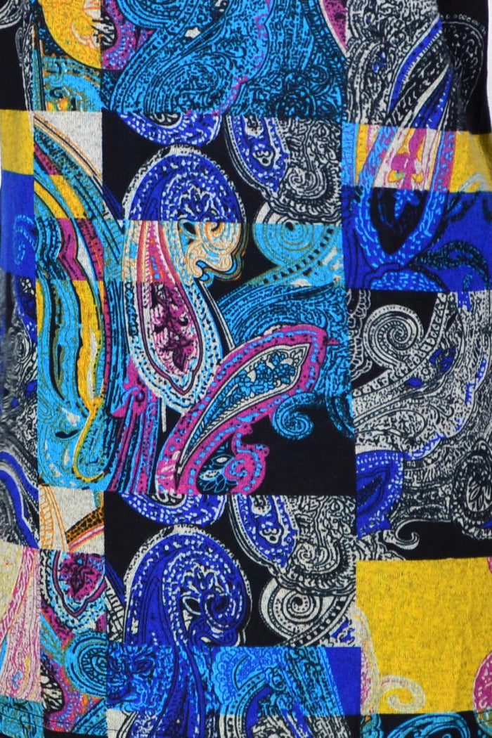 Blue Yellow Paisley Print Cowl Neck Tunic Top