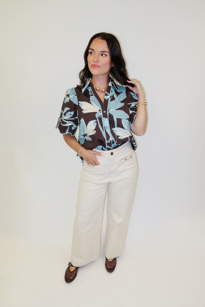 Bluebell Charm Floral Scallop Trim Top - The Pink Tulip Clothing
