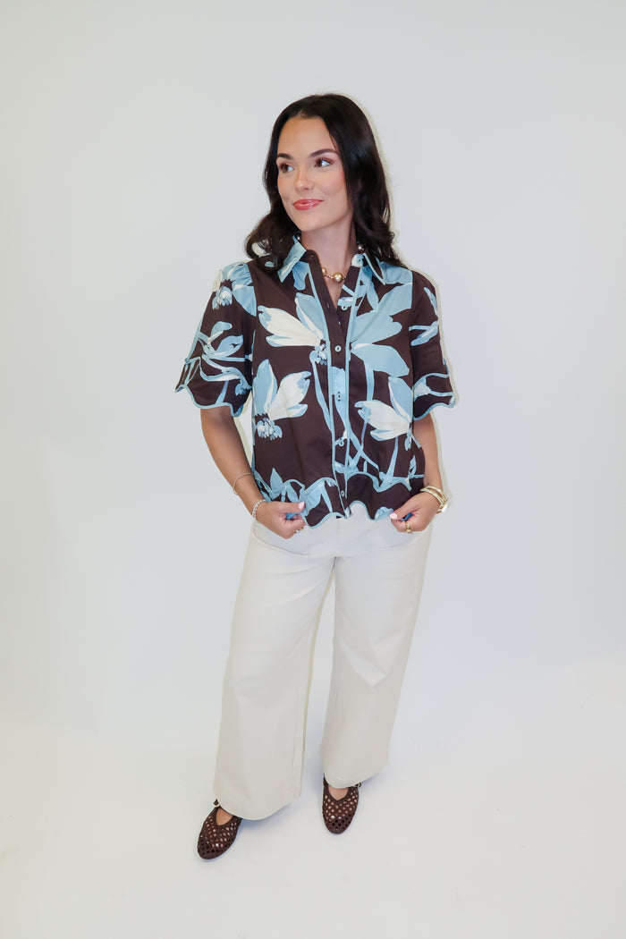 Bluebell Charm Floral Scallop Trim Top - The Pink Tulip Clothing