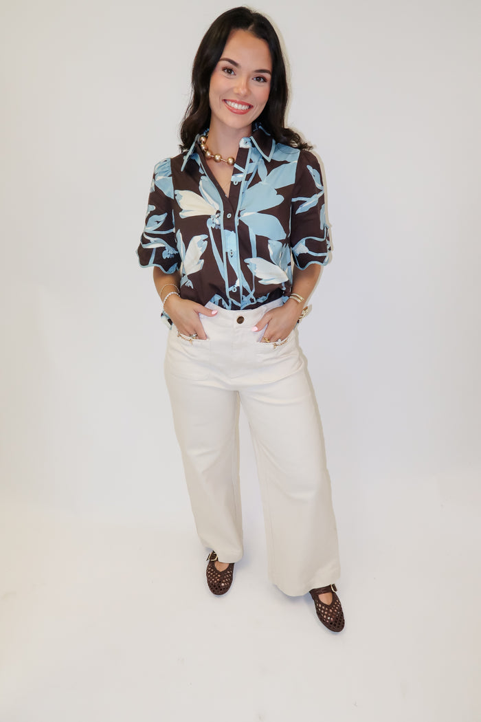 Bluebell Charm Floral Scallop Trim Top - The Pink Tulip Clothing