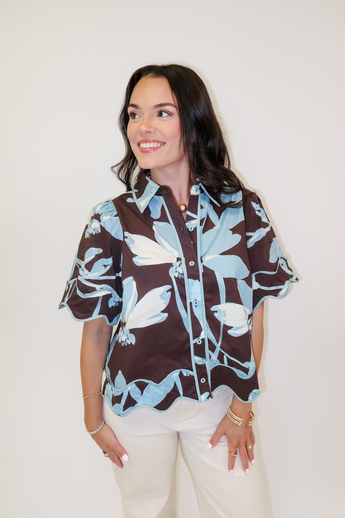 Bluebell Charm Floral Scallop Trim Top - The Pink Tulip Clothing