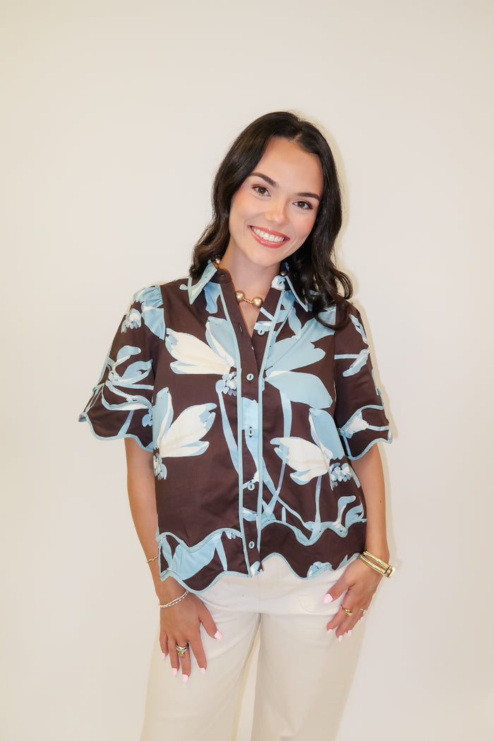 Bluebell Charm Floral Scallop Trim Top - The Pink Tulip Clothing