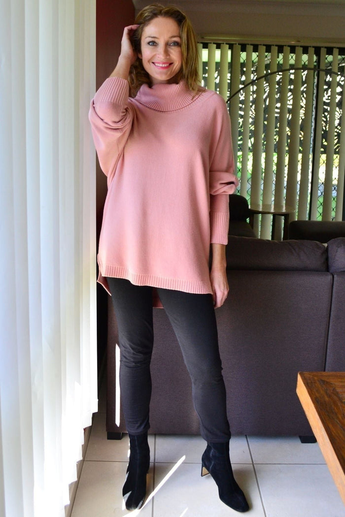 Blush pink Whishstone tunic jumper with cozy, relaxed fit, soft fabric, long sleeves, and stylish casual design.