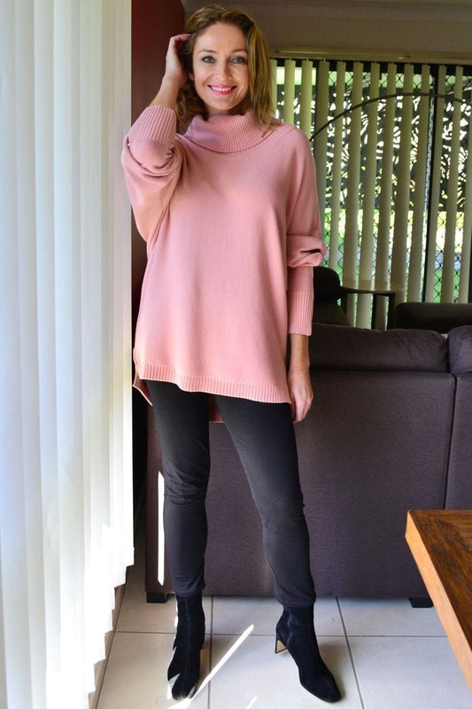 Blush pink Whishstone tunic jumper with cozy, relaxed fit, soft fabric, long sleeves, and stylish casual design.