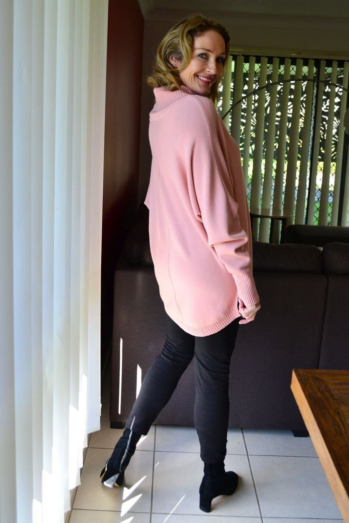 Pink Snuggle Up Tunic Jumper by Whishstone, cozy blush pink tunic with soft fabric and relaxed fit, perfect for casual wear.