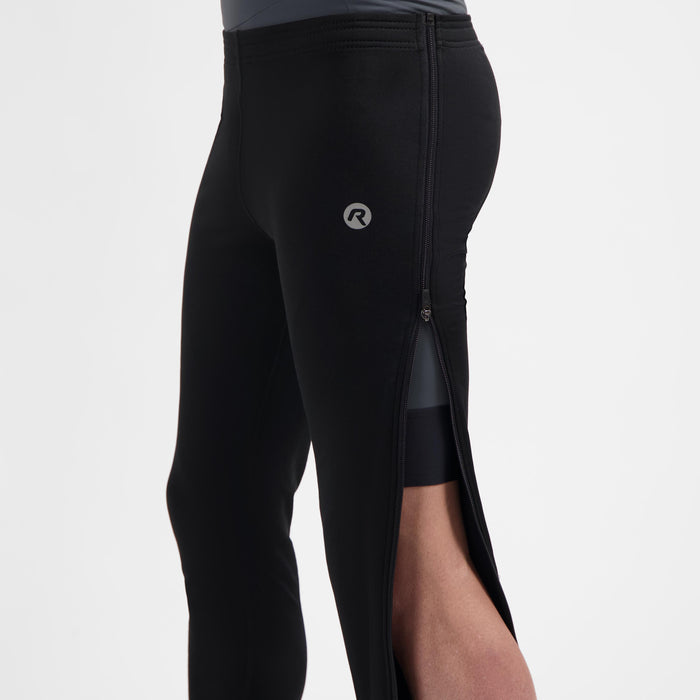 Detail van Rogelli Breno lange fietsbroek heren zwart zijkant met rits.