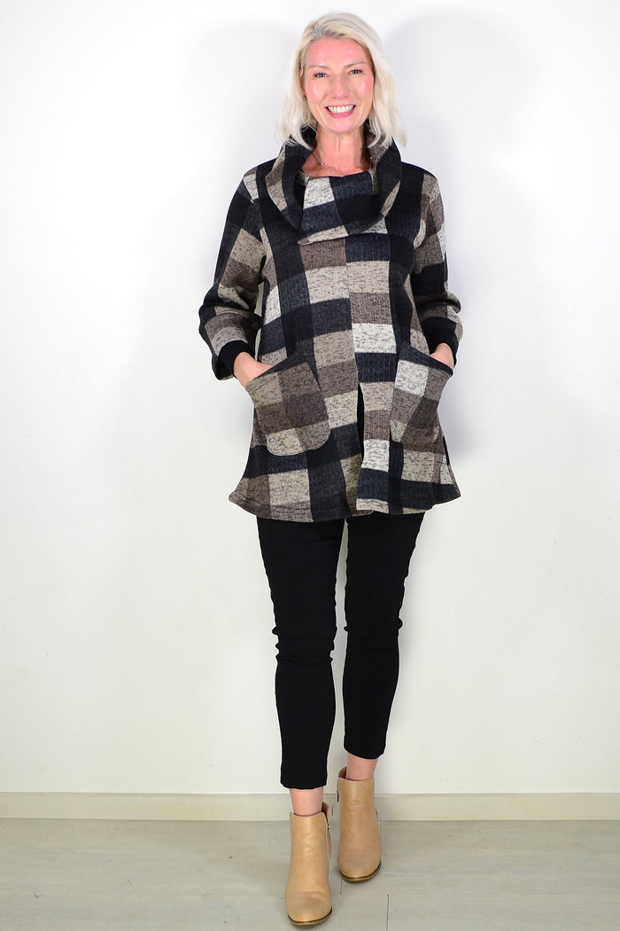 Brown Squares Winter Tunic Top