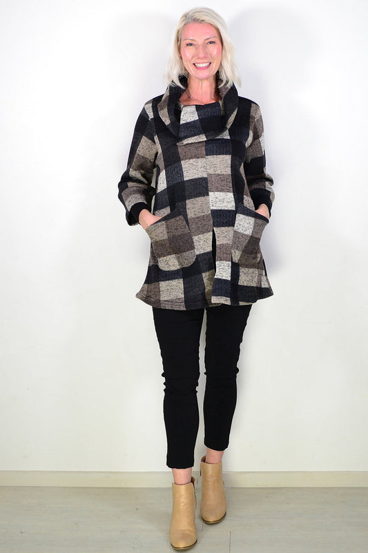 Brown Squares Winter Tunic Top