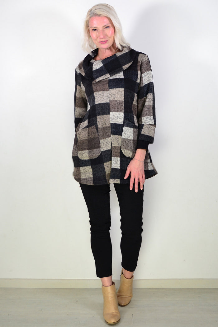 Brown Squares Winter Tunic Top