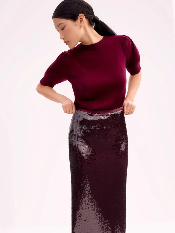 Burgundy Liquid Sequinned Skirt