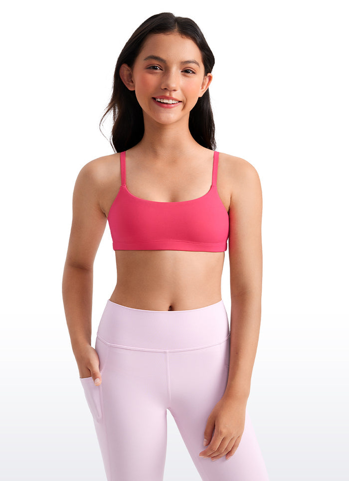 CRZ YOGA Girls Butterluxe Adjustable Spaghetti Strap Scoop Neck Bra Lip Gloss Pink