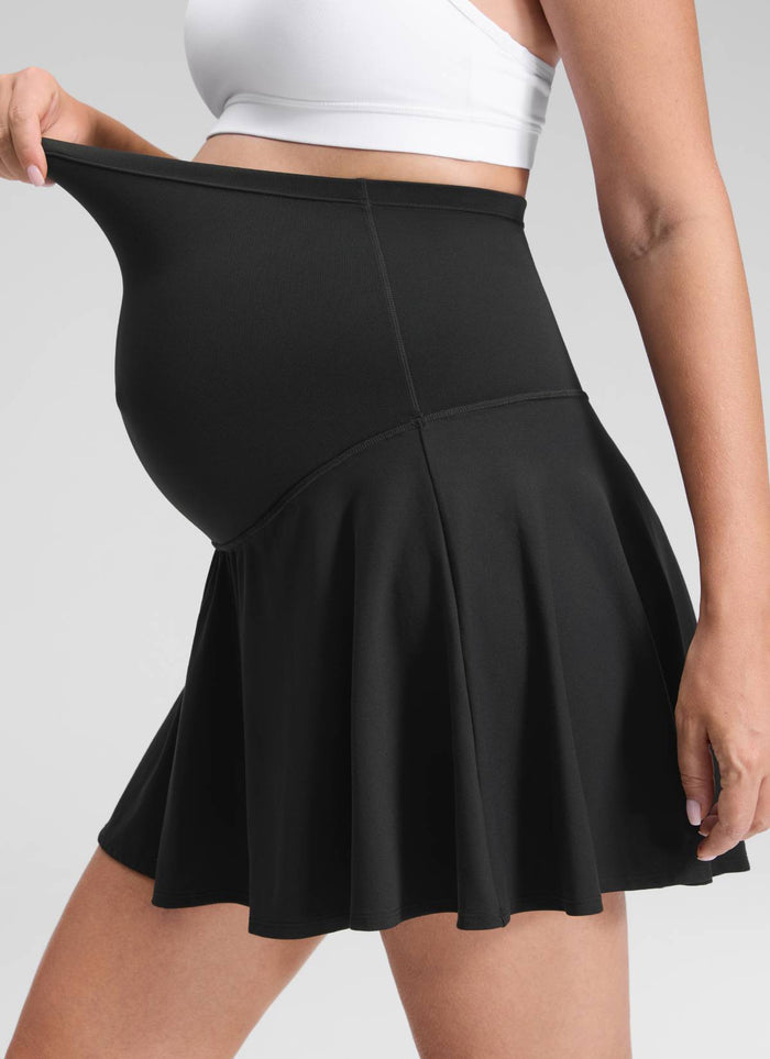 CRZ YOGA Women's Butterluxe Maternity High Waisted Flowy Tennis Skirts Black
