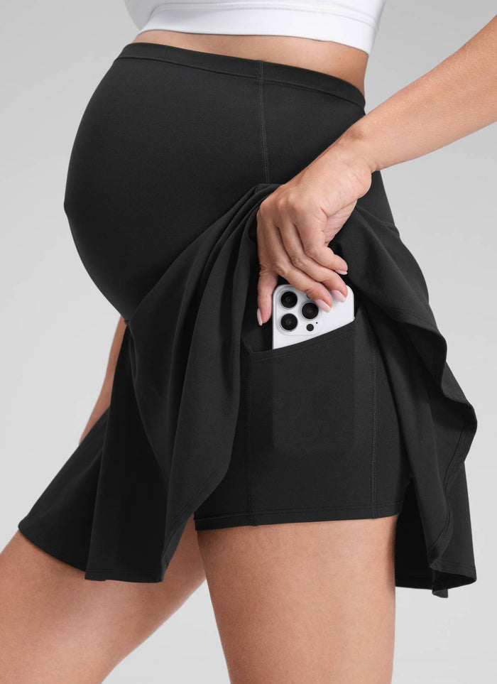 CRZ YOGA Women's Butterluxe Maternity High Waisted Flowy Tennis Skirts Black