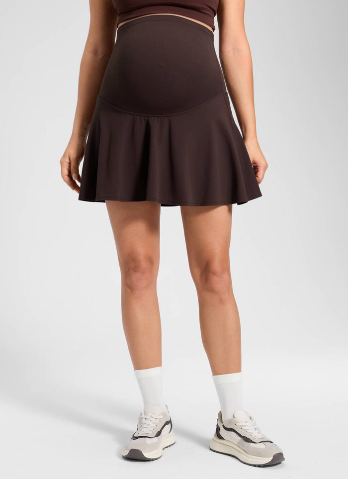 CRZ YOGA Women's Butterluxe Maternity High Waisted Flowy Tennis Skirts Hot Fudge Brown