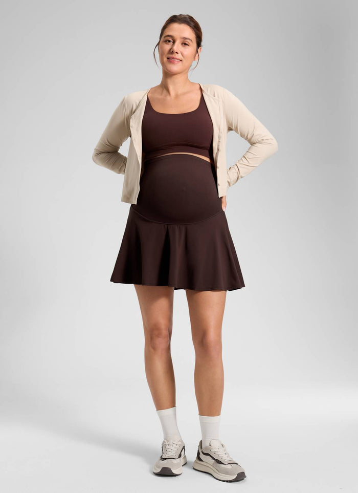 CRZ YOGA Women's Butterluxe Maternity High Waisted Flowy Tennis Skirts Hot Fudge Brown