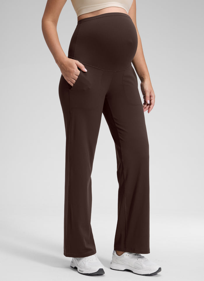 CRZ YOGA Women Butterluxe Maternity Wide Leg Pants with Pockets 31.5" Hot Fudge Brown