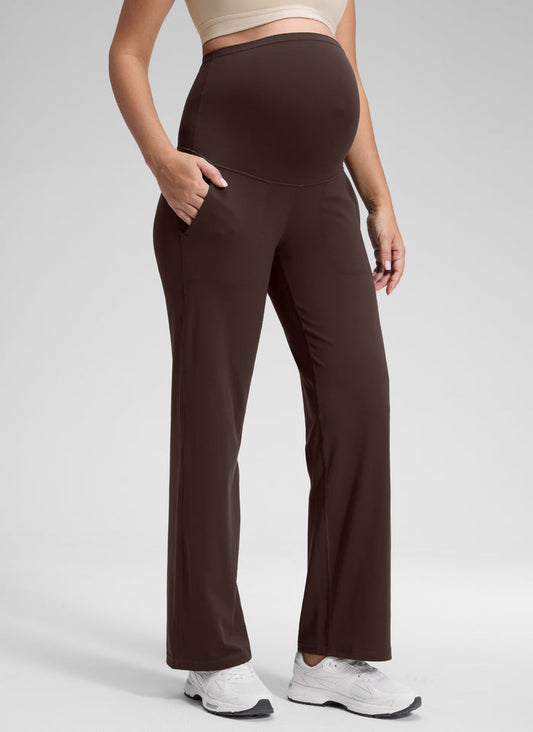 CRZ YOGA Women Butterluxe Maternity Wide Leg Pants with Pockets 31.5" Hot Fudge Brown