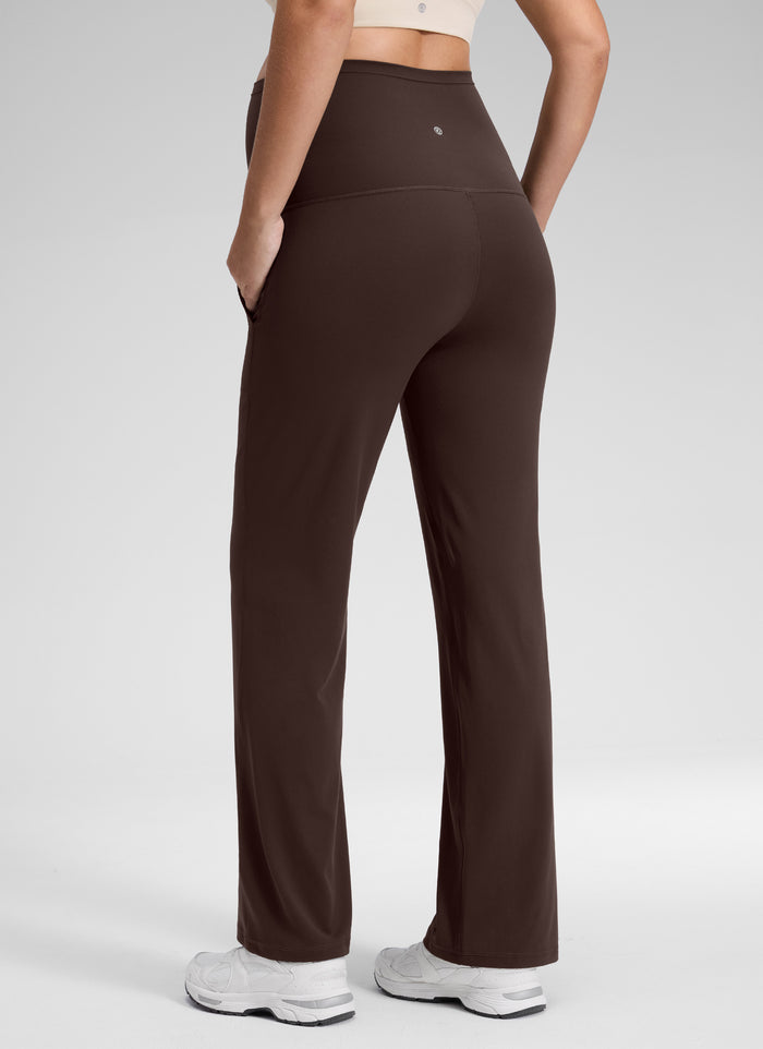 CRZ YOGA Women Butterluxe Maternity Wide Leg Pants with Pockets 31.5" Hot Fudge Brown