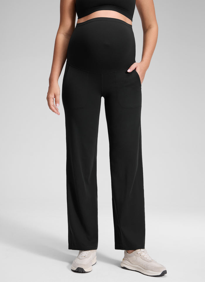 CRZ YOGA Women Butterluxe Maternity Wide Leg Pants with Pockets 31.5" Black