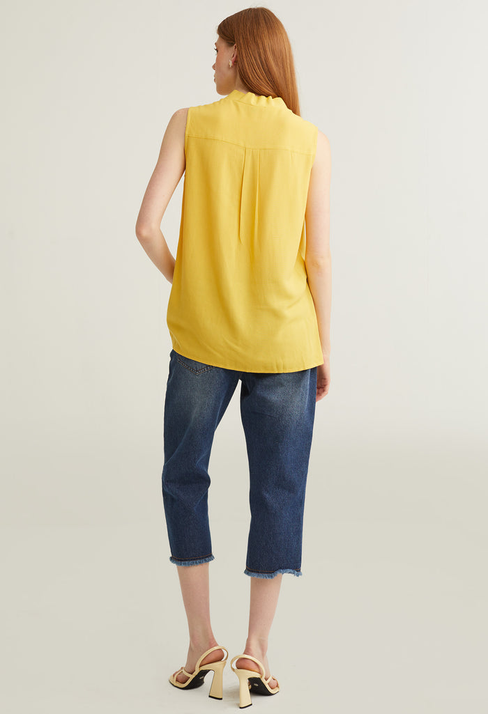 Button Up V-Neck Sleeveless Top