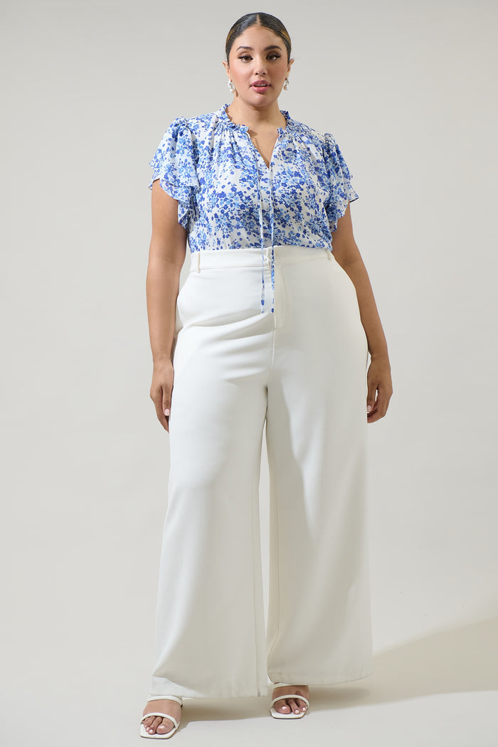 Camellia Floral Jewel Split Neck Top Curve