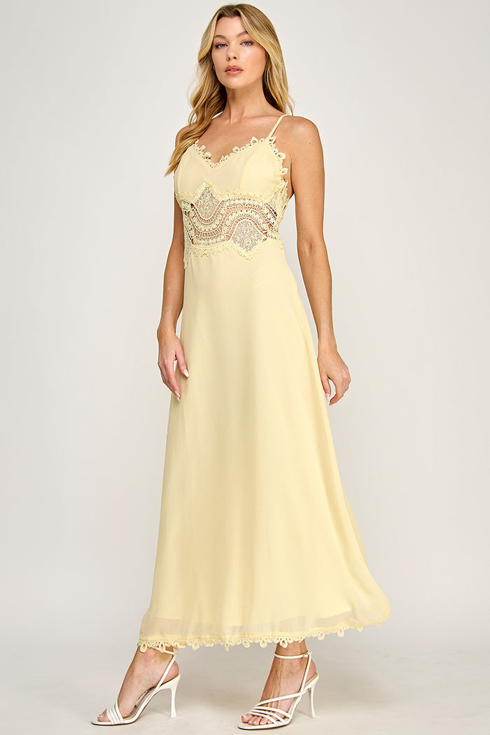 Cami Scallop Lace Waist Detail Maxi Dress