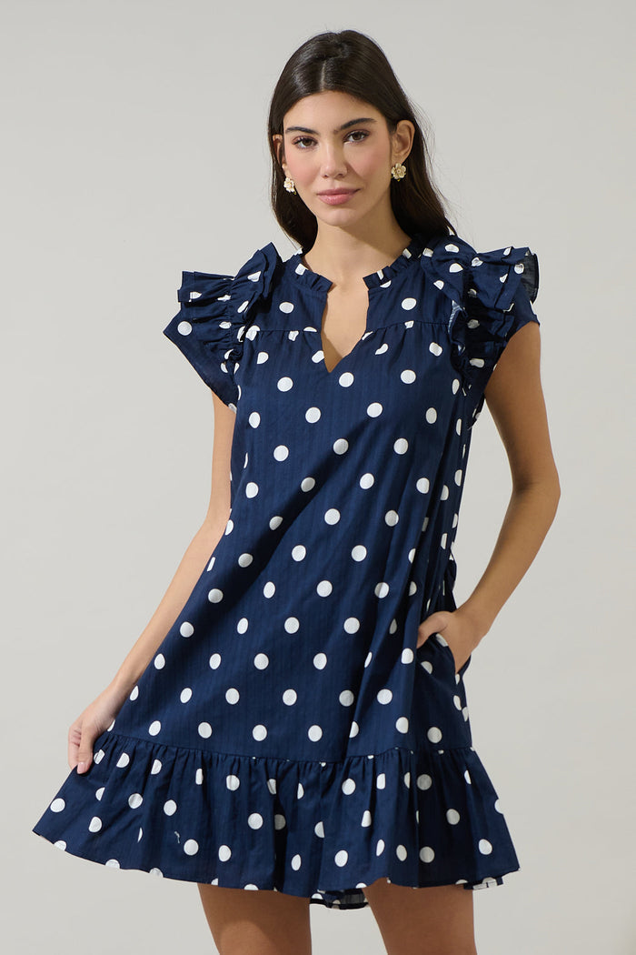 Caryn Polka Dot Ivona Ruffle Mini Dress