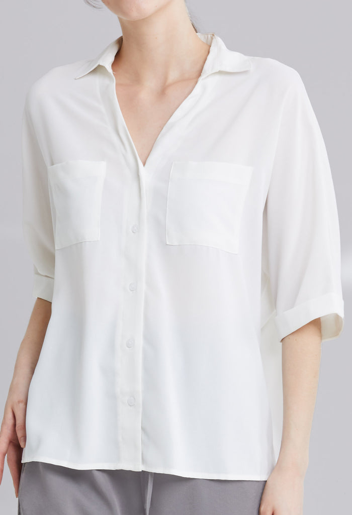 Casual Folded Cuff Sleeve Blouse