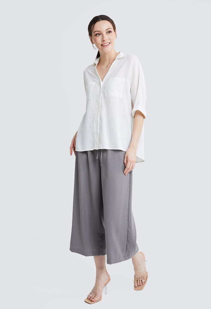 Casual Folded Cuff Sleeve Blouse