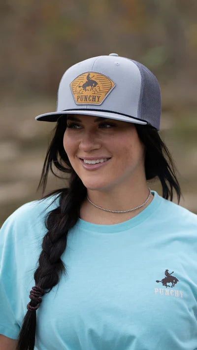 "Cavvy" Punchy Hat Grey w/ Leather Patch