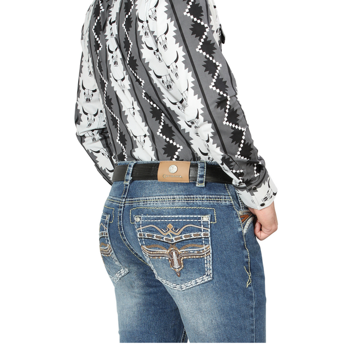 Centenario Men’s Western Bootcut Jeans in indigo wash – pocket view