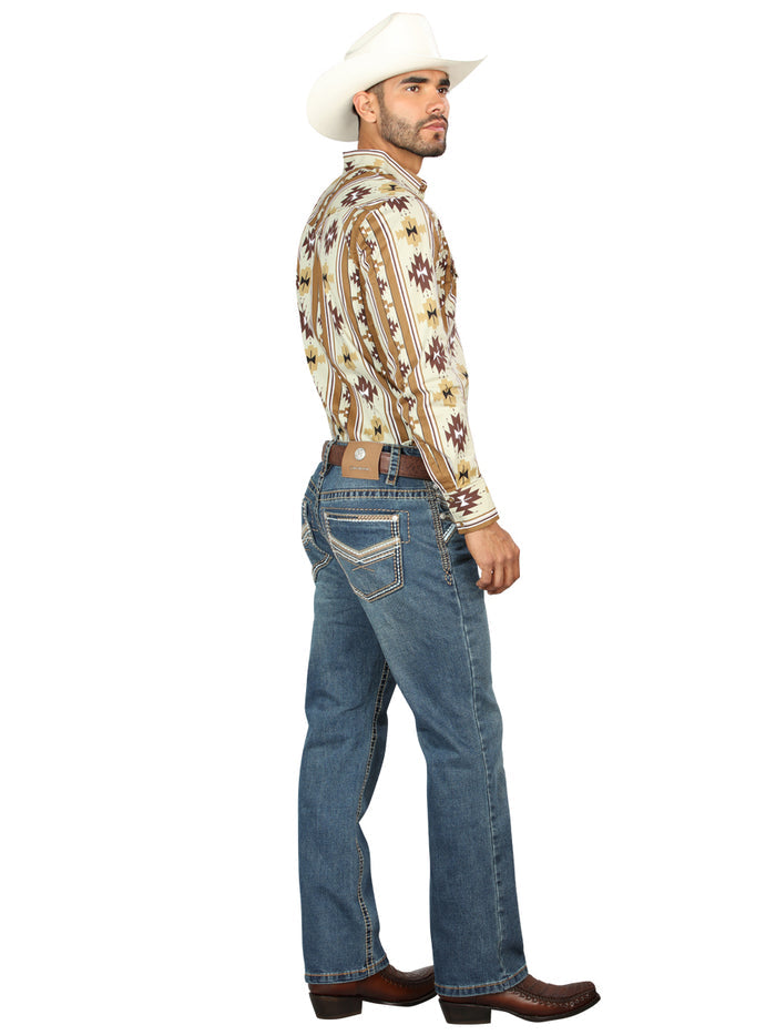 Centenario Men's Blue Denim with Embroidered Details