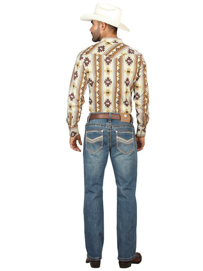 Centenario Men's Blue Denim with Embroidered Details