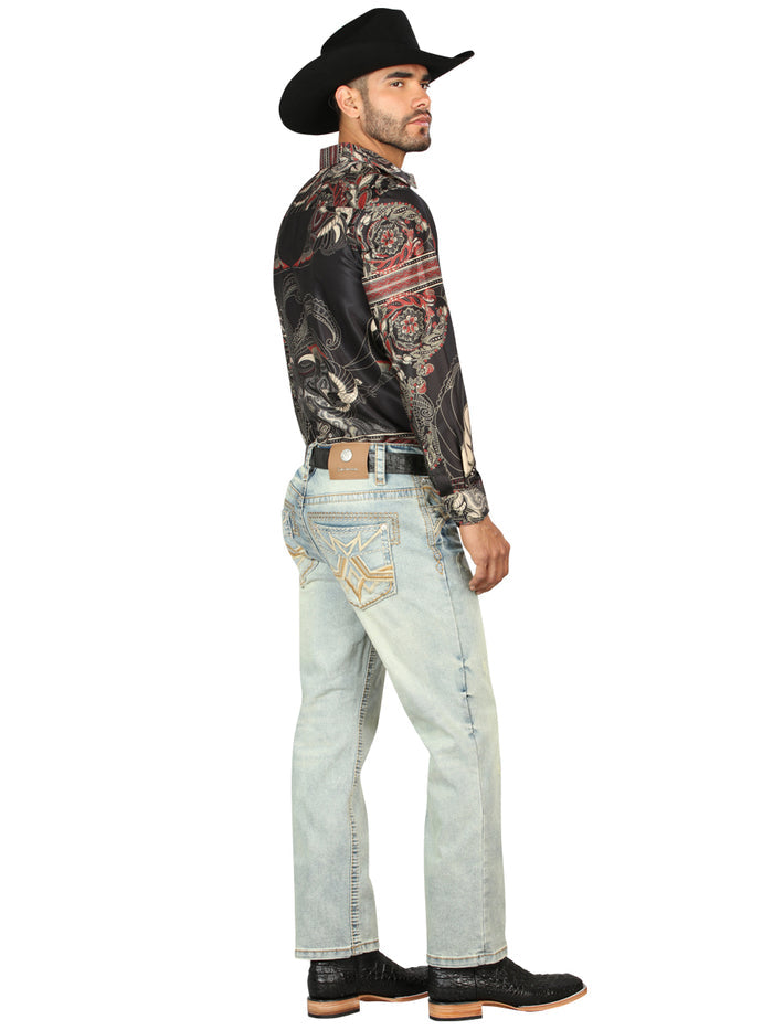 Centenario Men's Light Blue Denim with Embroidered Details