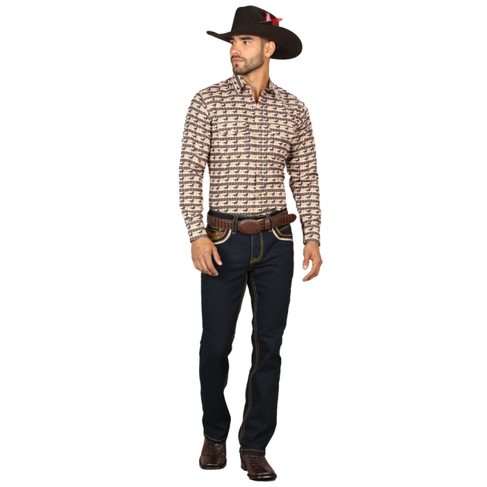 Centenario Men’s Slim Bootcut Western Jeans in dark blue with White Contrast Stitch – Cowboy Style