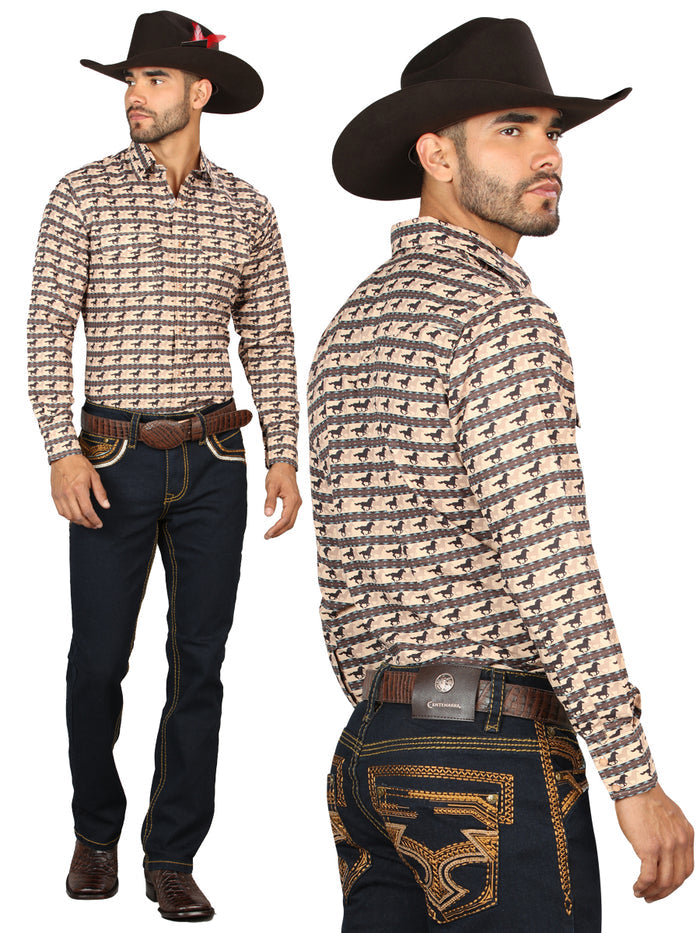 Centenario Men's Rinse Blue Denim with Gold Embroidered Details