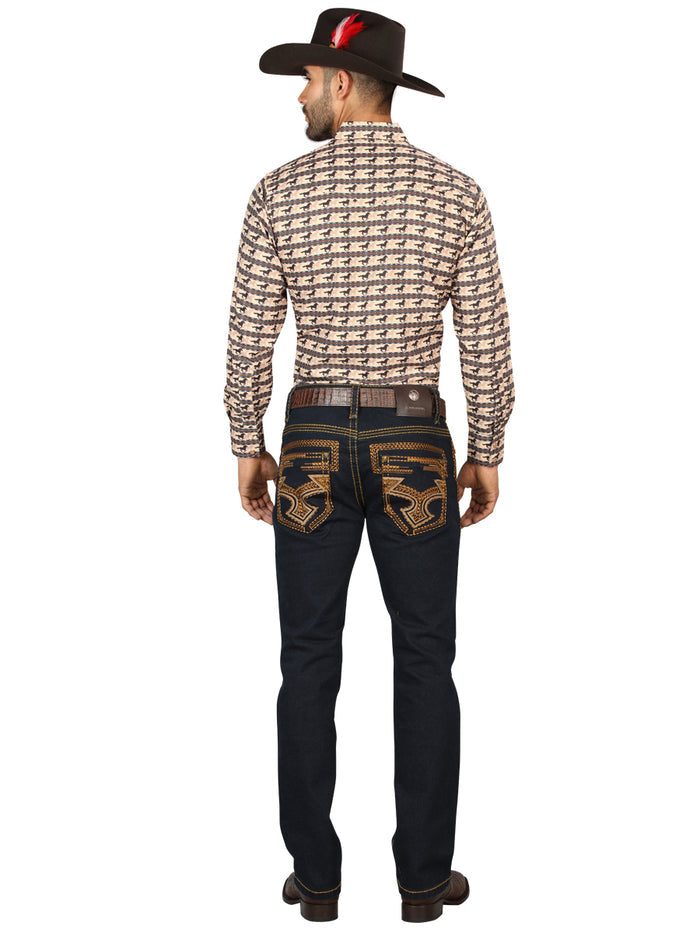 Centenario Men's Rinse Blue Denim with Gold Embroidered Details