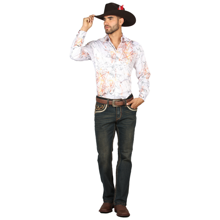 Centenario Men’s Slim Bootcut Western Jeans in Blue with brown Contrast Stitch – Cowboy Style