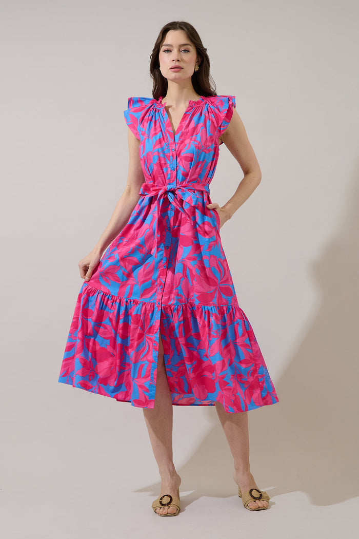 Charlotte Button Midi Dress Meira Floral