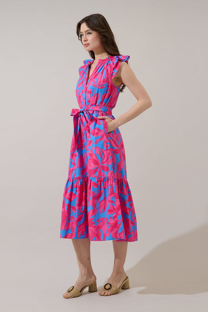 Charlotte Button Midi Dress Meira Floral