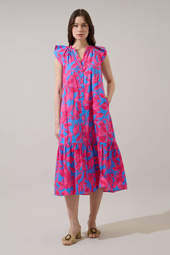 Charlotte Button Midi Dress Meira Floral