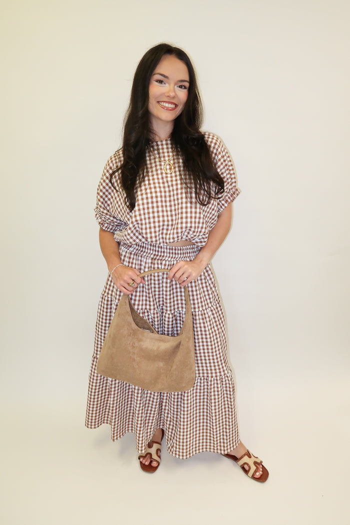 Checked Out Brown Tiered Check Top - The Pink Tulip Clothing