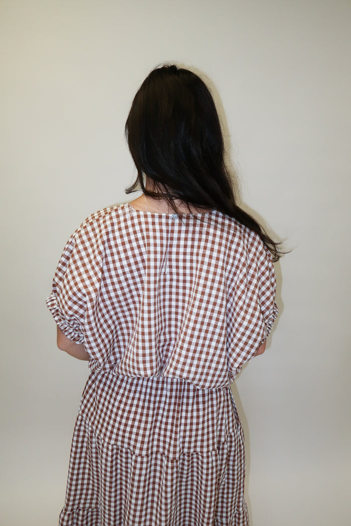 Checked Out Brown Tiered Check Top - The Pink Tulip Clothing