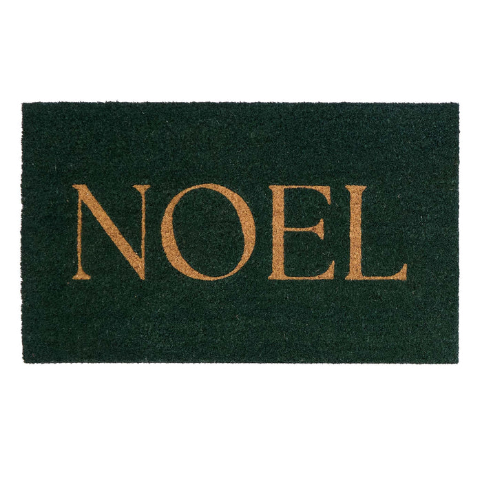 Christmas Noel Coir Doormat- Green Doormat featuring noel written in gold lettering.